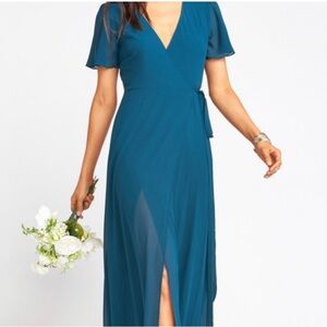 Jade green chiffon wrap maxi dress